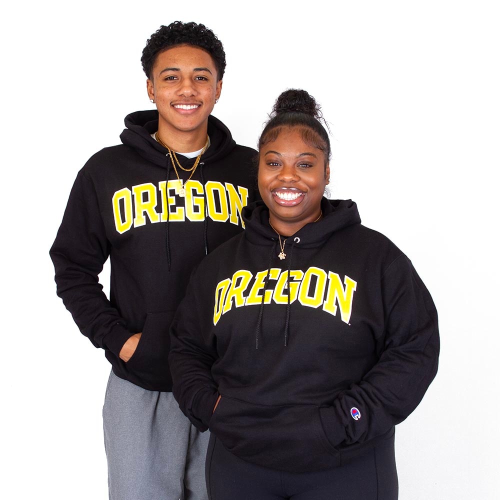 Arched Oregon, Champion, Black, Hoodie, Cotton Blend, Men, Unisex, Fleece, Pullover, Sweatshirt, 942069